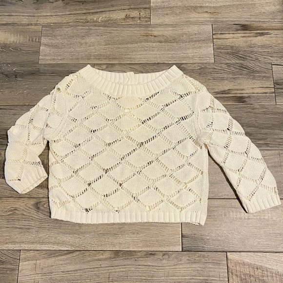 Moda International Sweaters - Moda International Size M Open Knit Cream Pullover Sweater Cropped